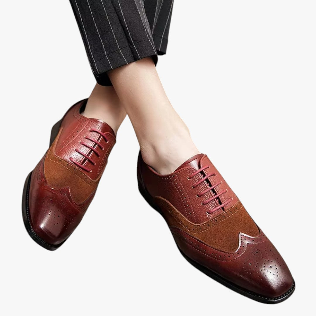 Miles & Luna Classic Leather Shoes with Wingtip and Brogue Details for Men