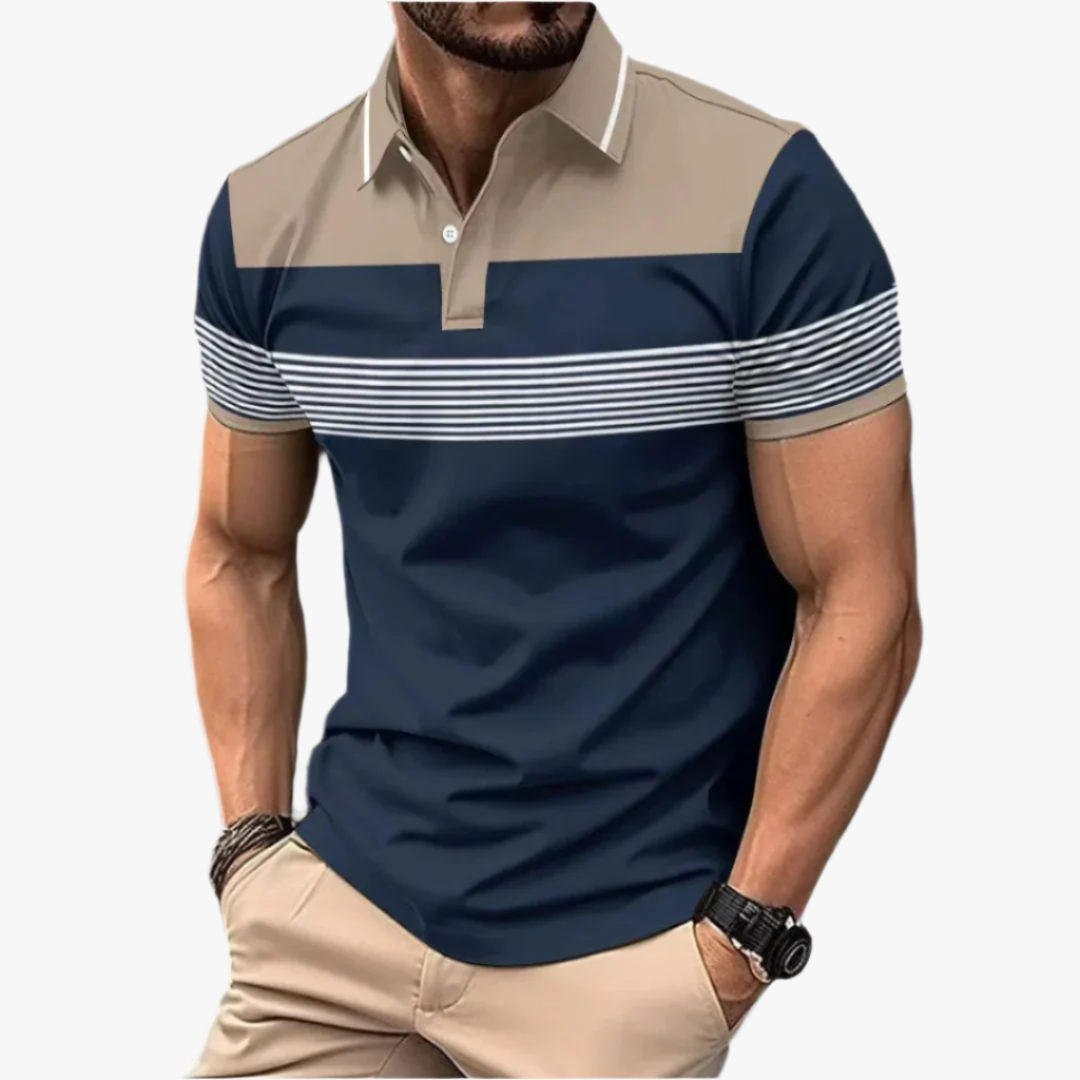 Miles & Luna | Classic Men's Polo – Color-Block Design with Striped Accents