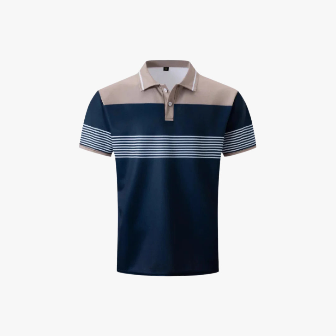 Miles & Luna | Classic Men's Polo – Color-Block Design with Striped Accents