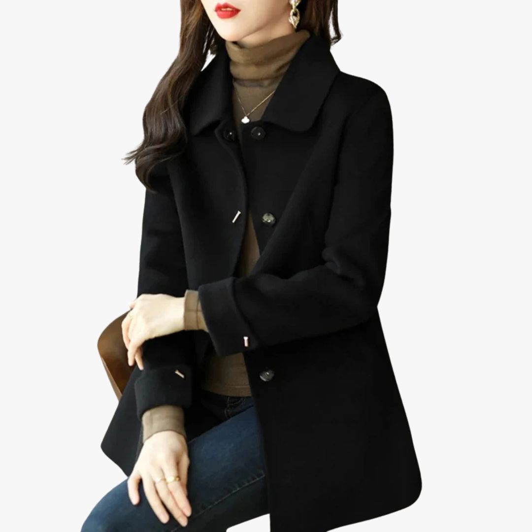 Miles & Luna Classic Petite Trench Coat with Pointed Collar for Women