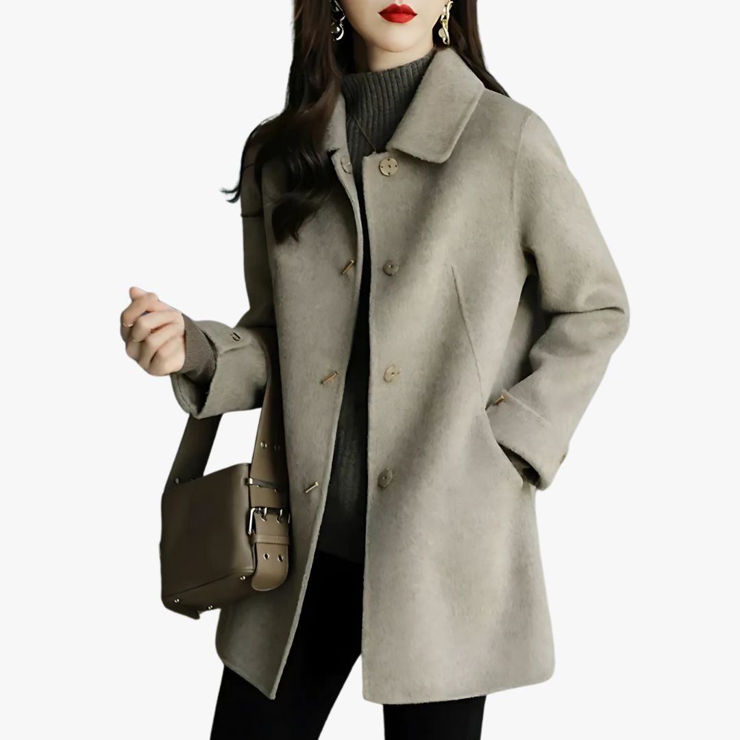Miles & Luna Classic Petite Trench Coat with Pointed Collar for Women
