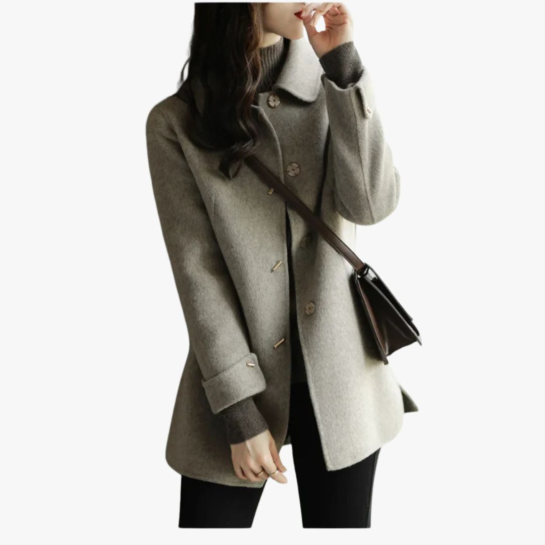 Miles & Luna Classic Petite Trench Coat with Pointed Collar for Women