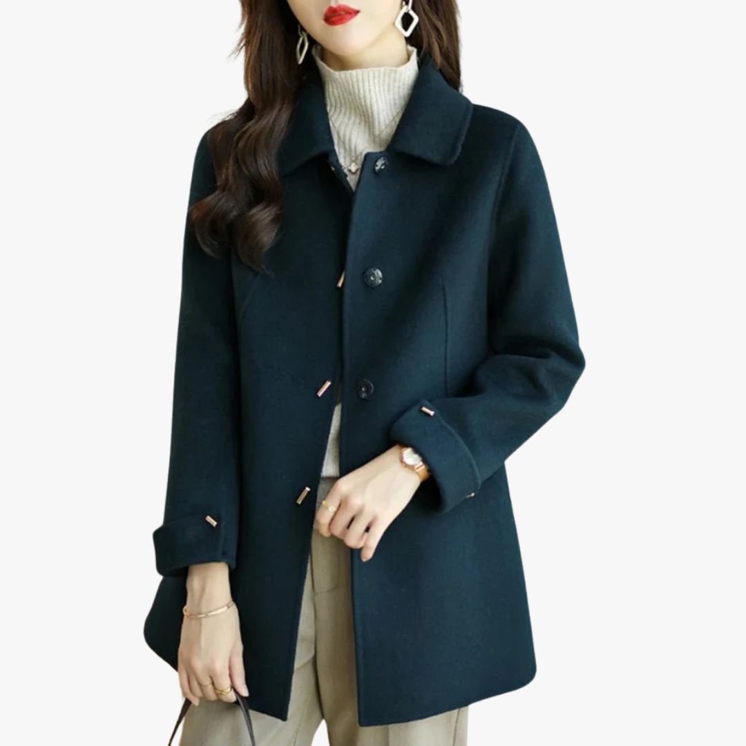 Miles & Luna Classic Petite Trench Coat with Pointed Collar for Women