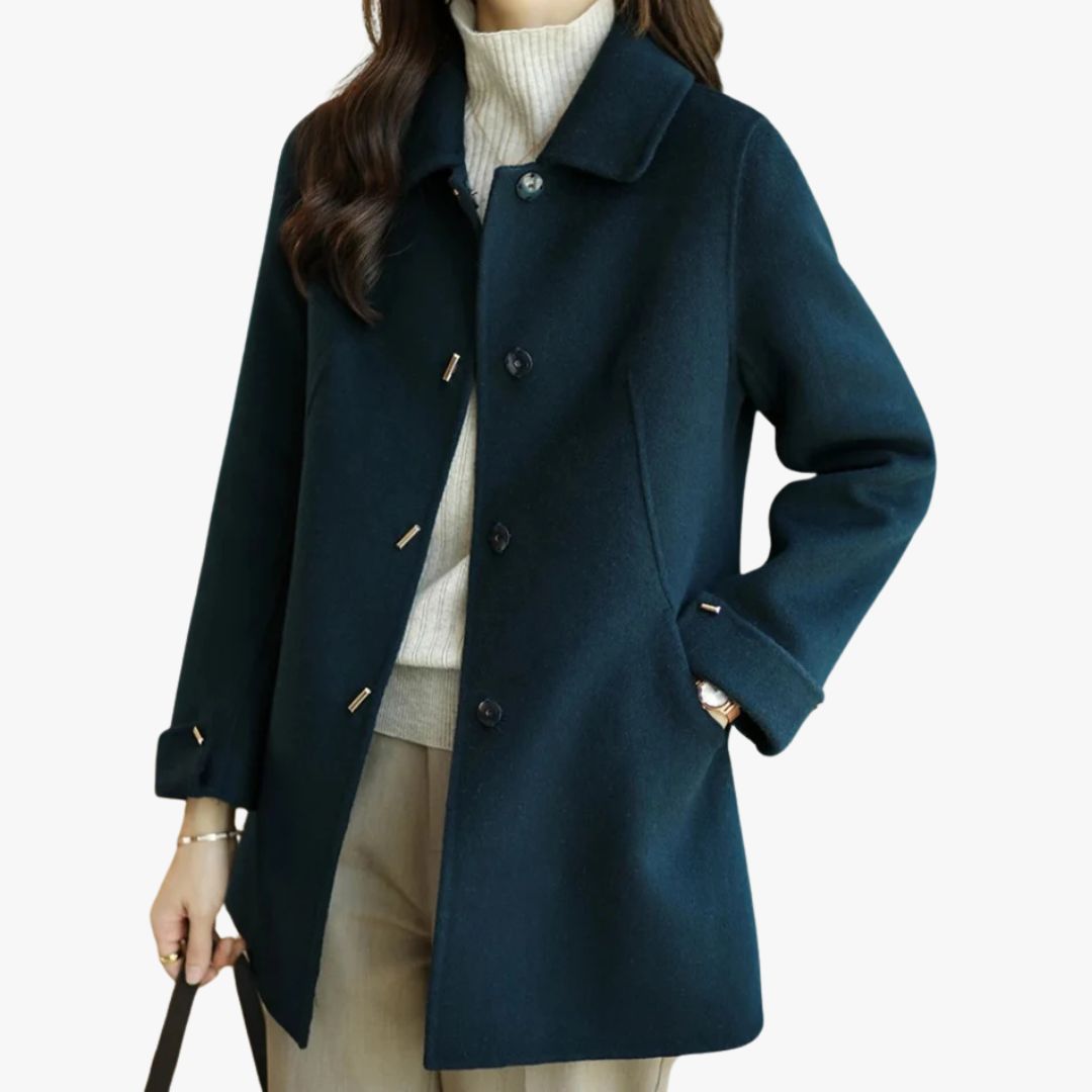 Miles & Luna Classic Petite Trench Coat with Pointed Collar for Women