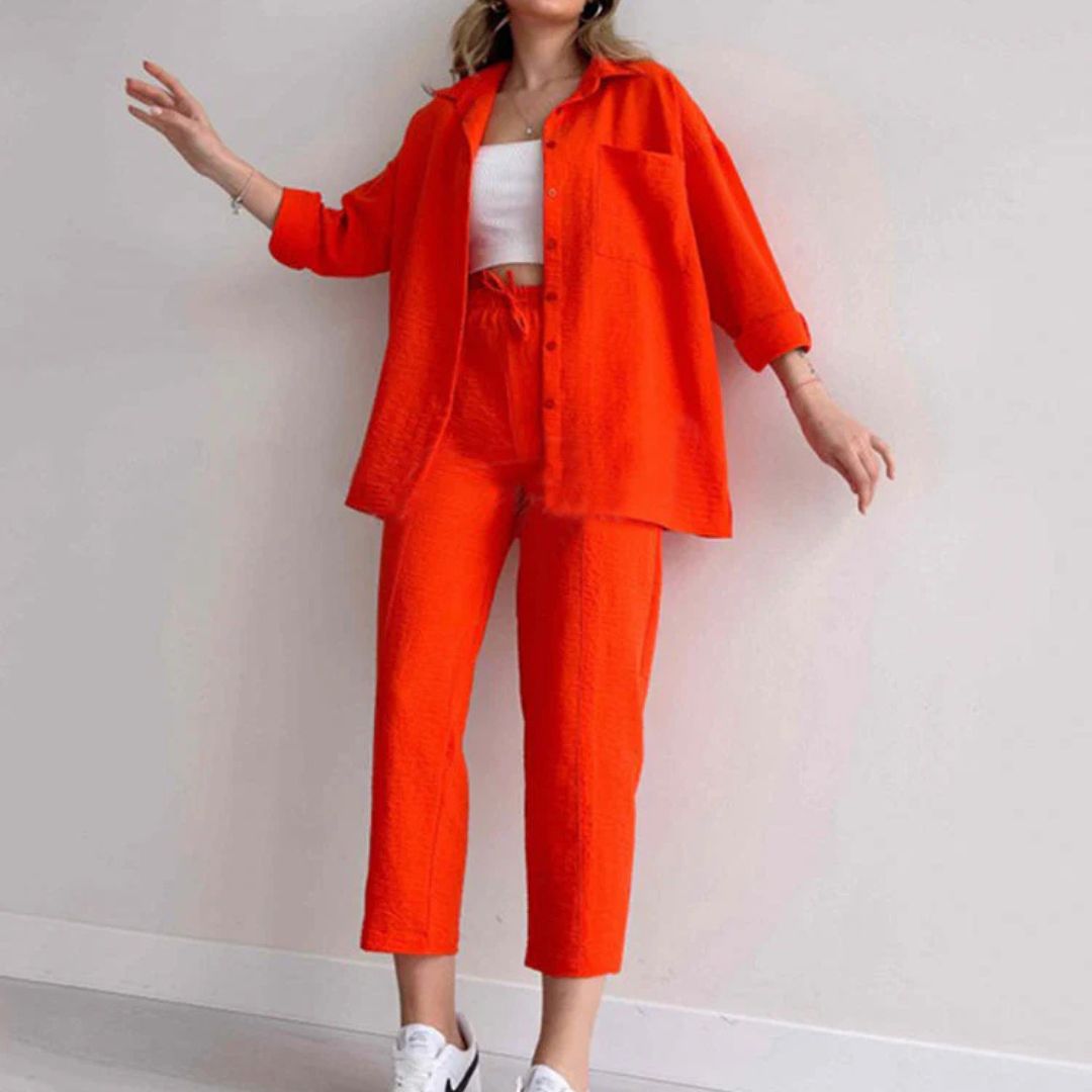 Miles & Luna Co-Ord 2-Piece Set Oversized Button-Up Shirt & Wide-Leg Trousers Relaxed Fit for Women