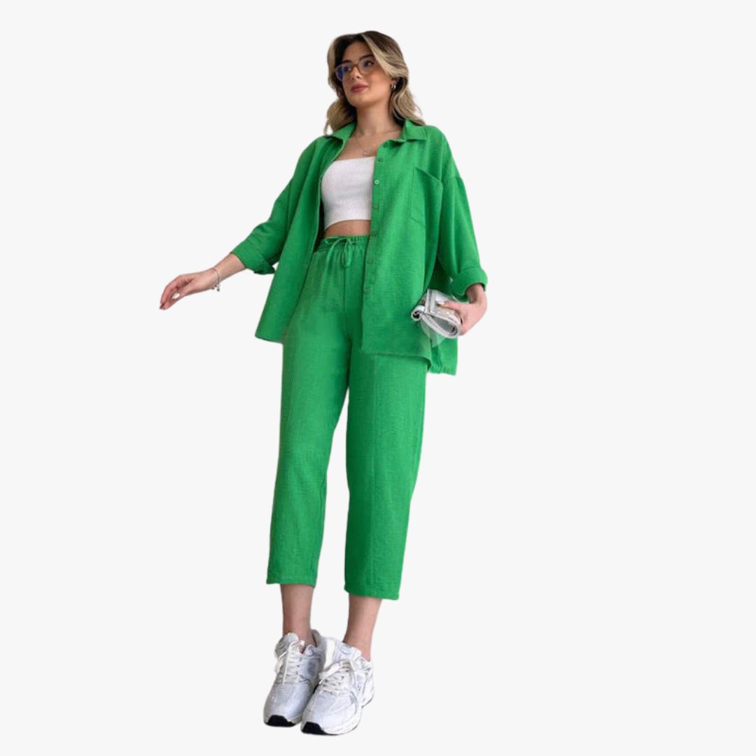 Miles & Luna Co-Ord 2-Piece Set Oversized Button-Up Shirt & Wide-Leg Trousers Relaxed Fit for Women