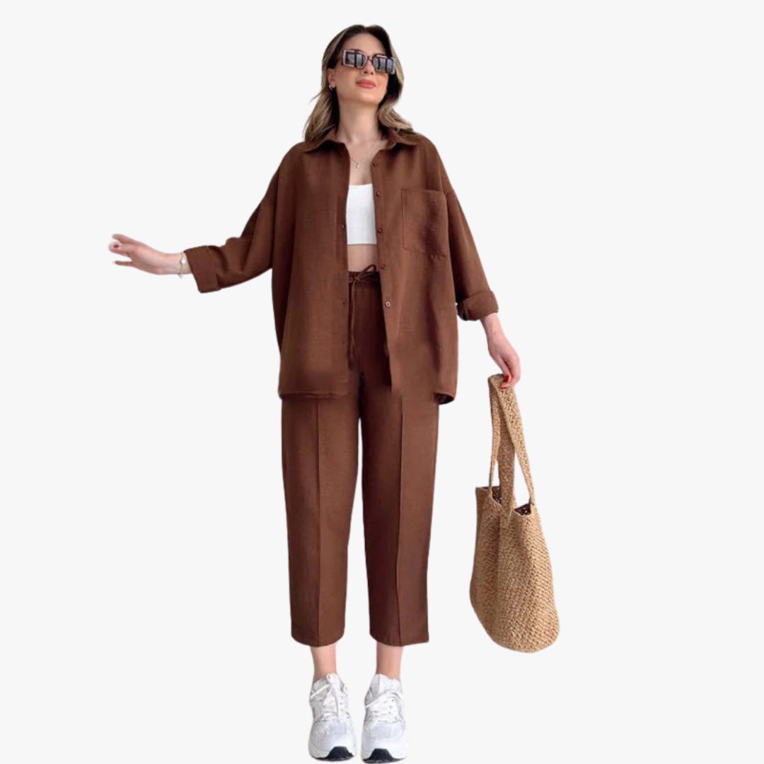 Miles & Luna Co-Ord 2-Piece Set Oversized Button-Up Shirt & Wide-Leg Trousers Relaxed Fit for Women