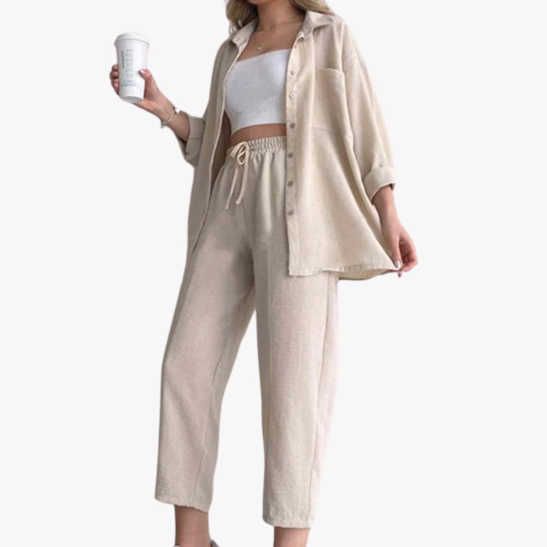 Miles & Luna Co-Ord 2-Piece Set Oversized Button-Up Shirt & Wide-Leg Trousers Relaxed Fit for Women