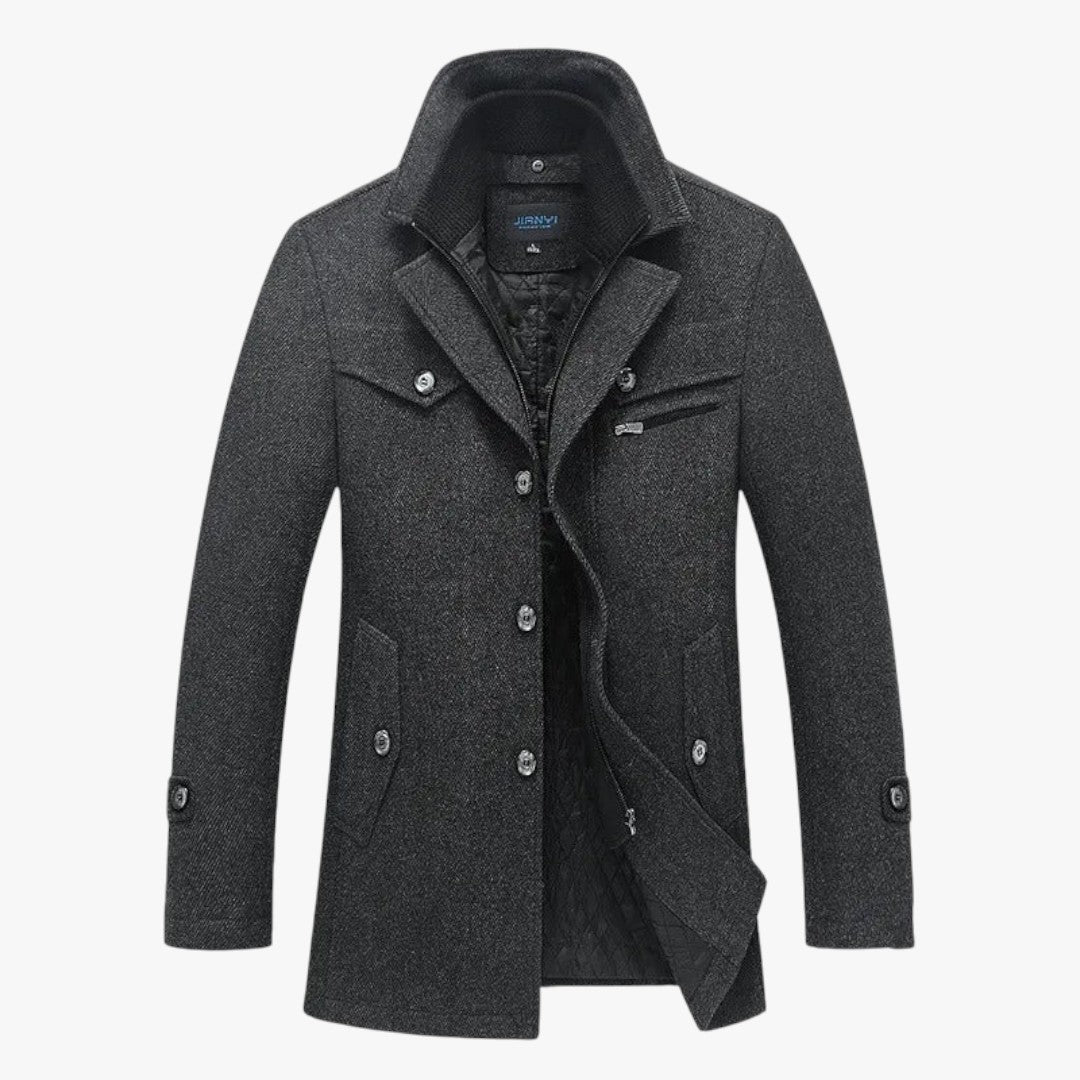 Miles & Luna Comfortable Woolen Coat With Zipper and Buttons For Men