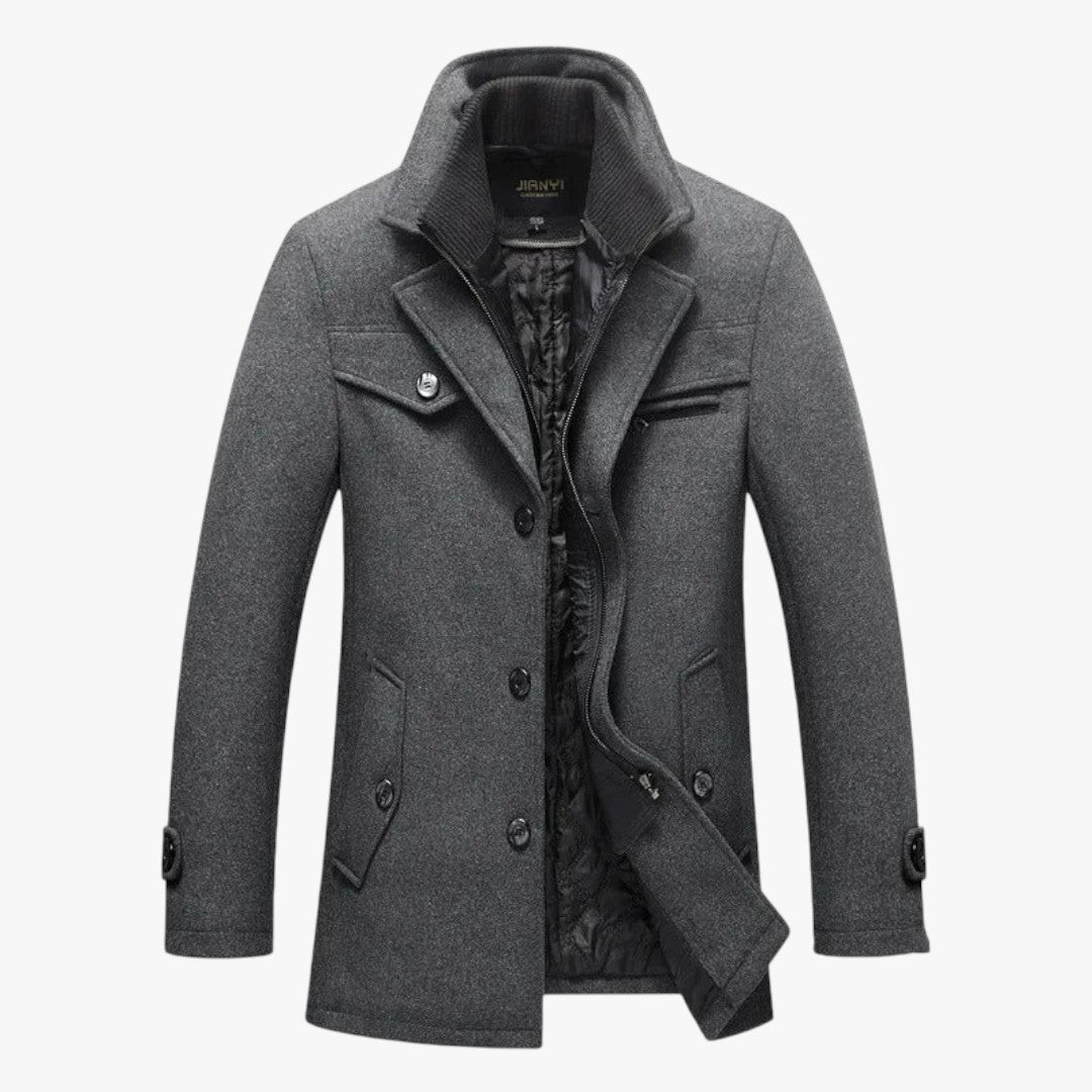 Miles & Luna Comfortable Woolen Coat With Zipper and Buttons For Men