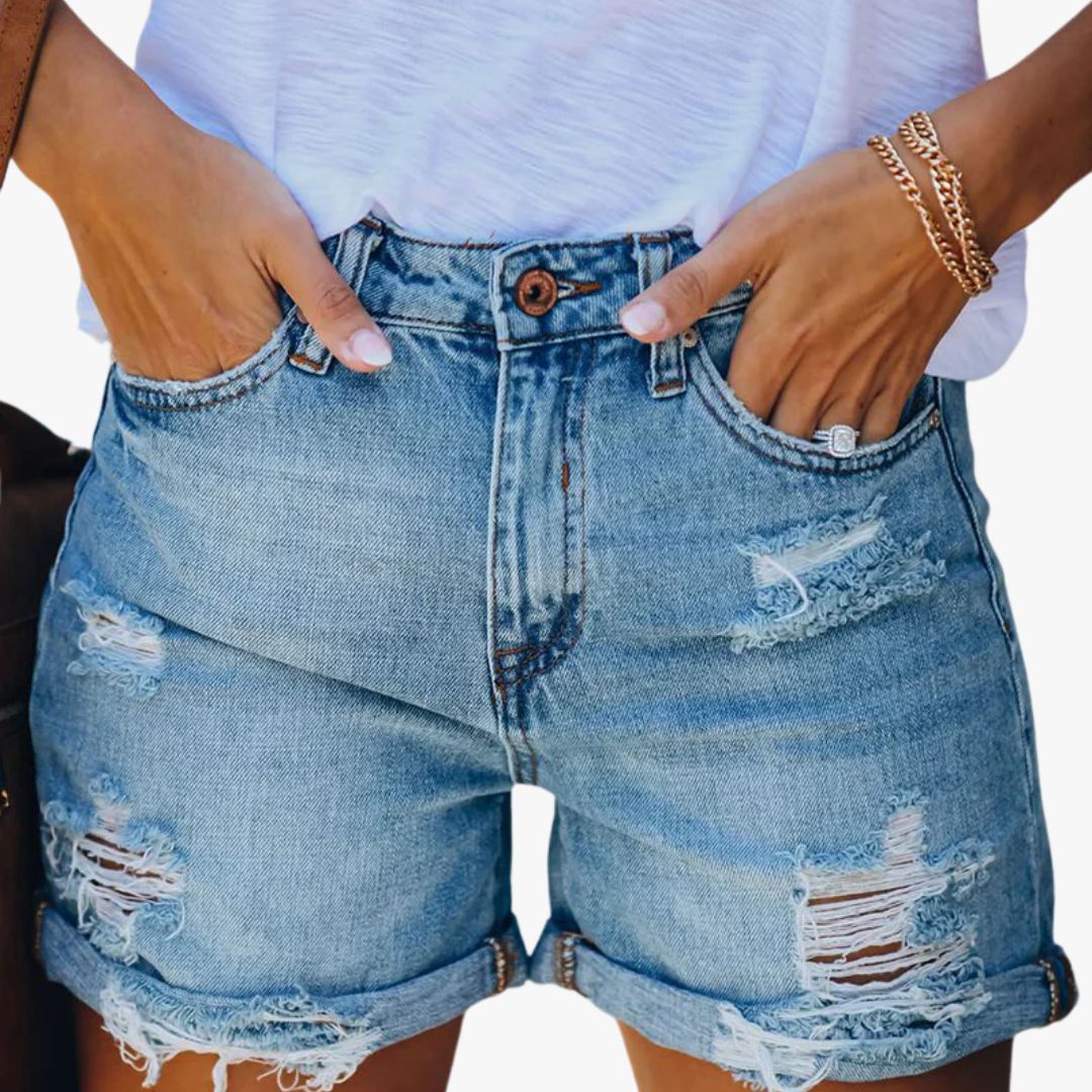 Miles & Luna Cool Denim Shorts With Rips and Fringes for Women