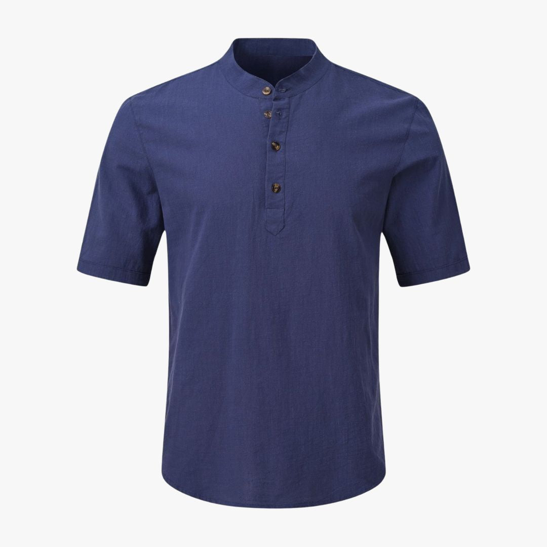Miles & Luna | Cotton Polo Short Sleeve Henley T-Shirt - Mock Neck Old-Money Tee