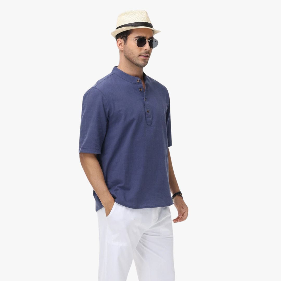 Miles & Luna | Cotton Polo Short Sleeve Henley T-Shirt - Mock Neck Old-Money Tee