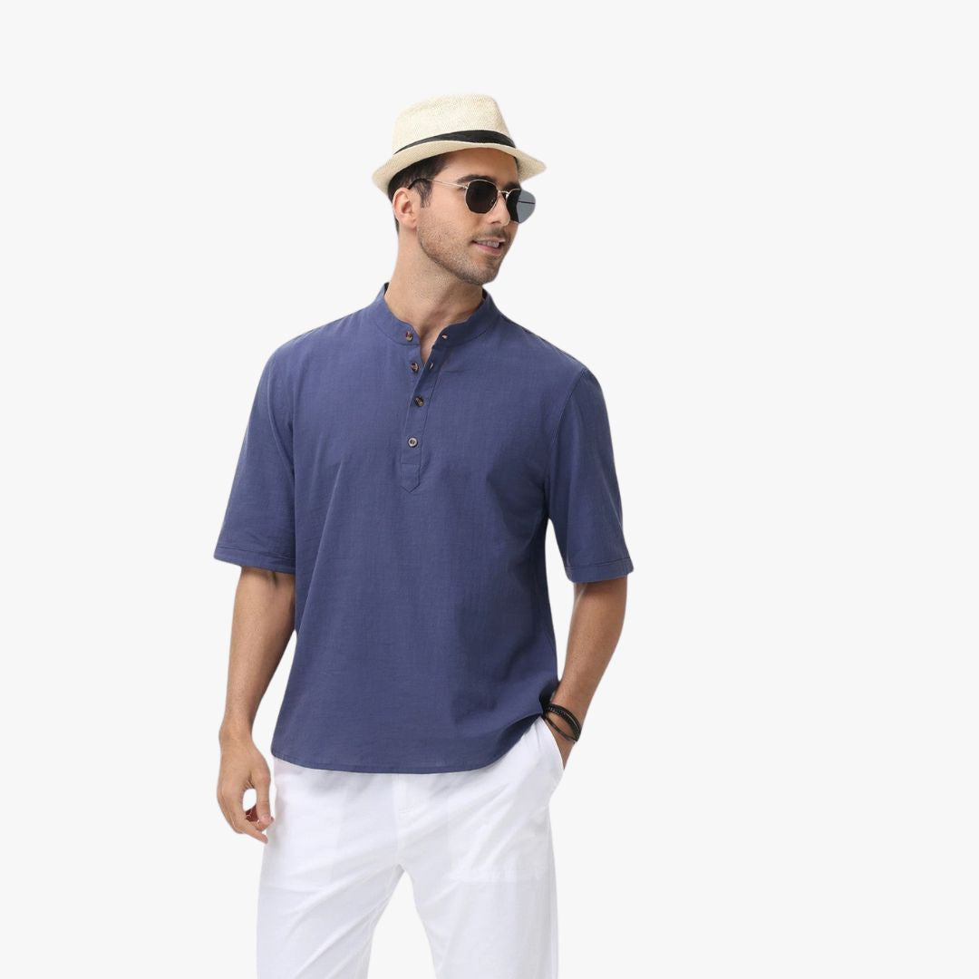 Miles & Luna | Cotton Polo Short Sleeve Henley T-Shirt - Mock Neck Old-Money Tee