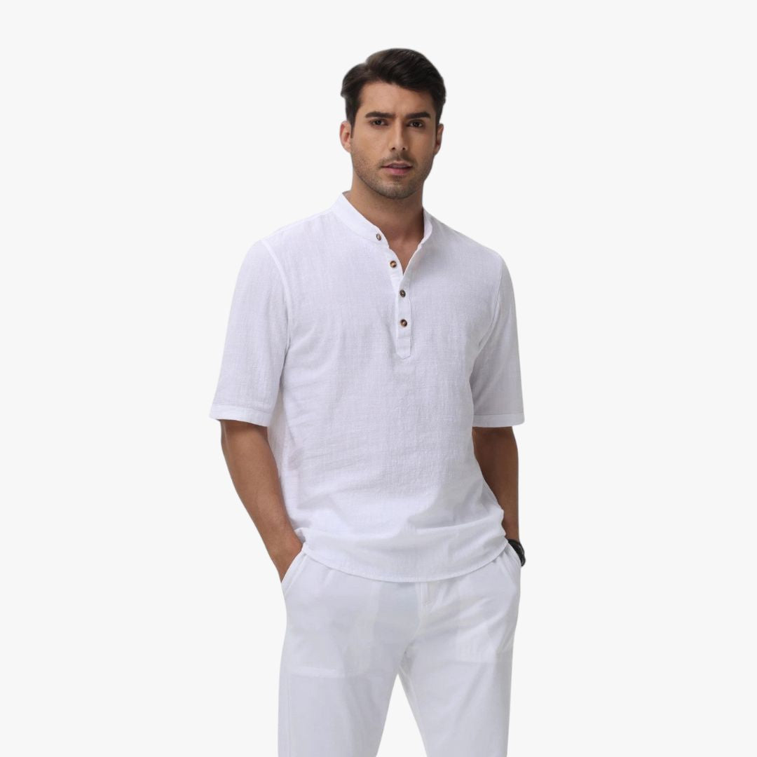 Miles & Luna | Cotton Polo Short Sleeve Henley T-Shirt - Mock Neck Old-Money Tee