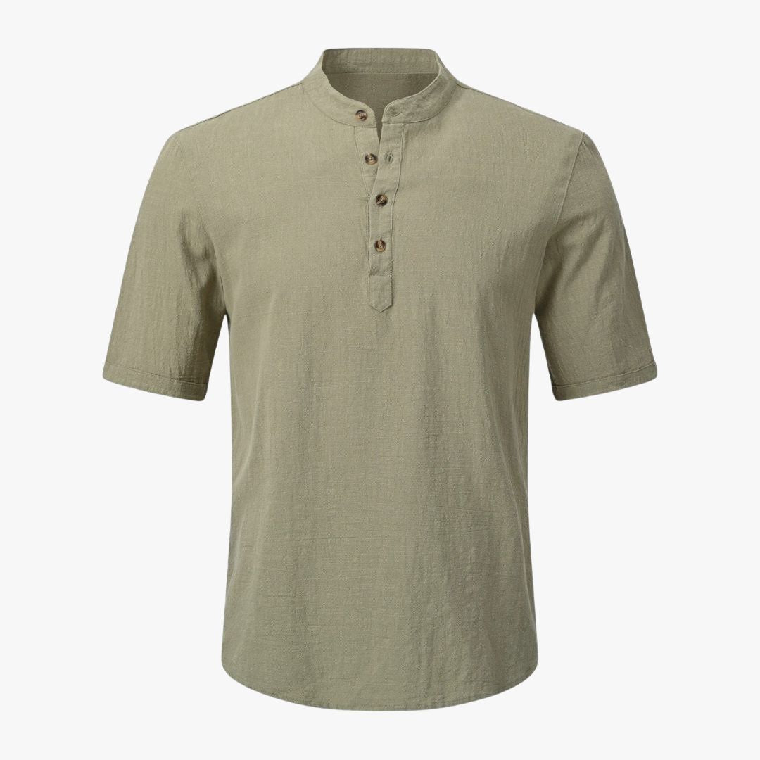 Miles & Luna | Cotton Polo Short Sleeve Henley T-Shirt - Mock Neck Old-Money Tee