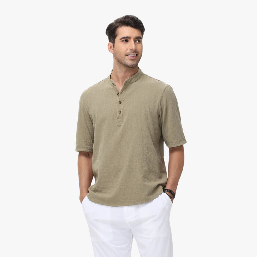 Miles & Luna | Cotton Polo Short Sleeve Henley T-Shirt - Mock Neck Old-Money Tee