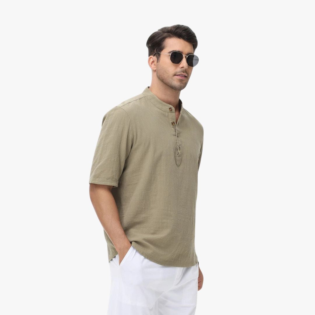 Miles & Luna | Cotton Polo Short Sleeve Henley T-Shirt - Mock Neck Old-Money Tee