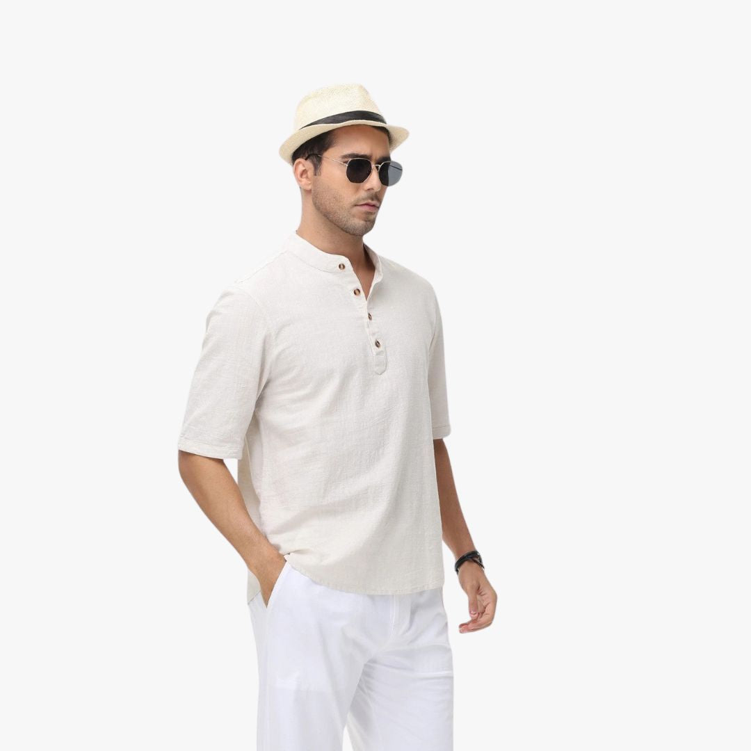 Miles & Luna | Cotton Polo Short Sleeve Henley T-Shirt - Mock Neck Old-Money Tee