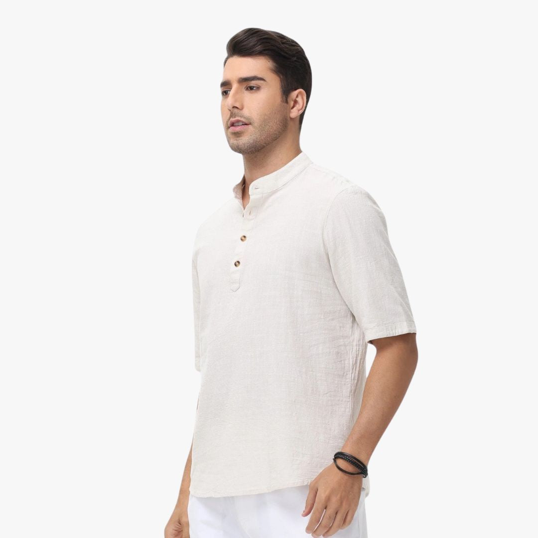 Miles & Luna | Cotton Polo Short Sleeve Henley T-Shirt - Mock Neck Old-Money Tee