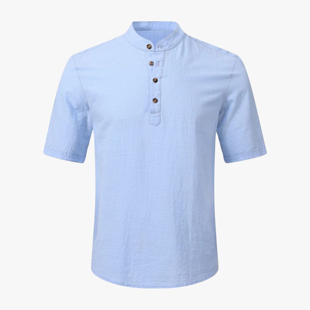Miles & Luna | Cotton Polo Short Sleeve Henley T-Shirt - Mock Neck Old-Money Tee