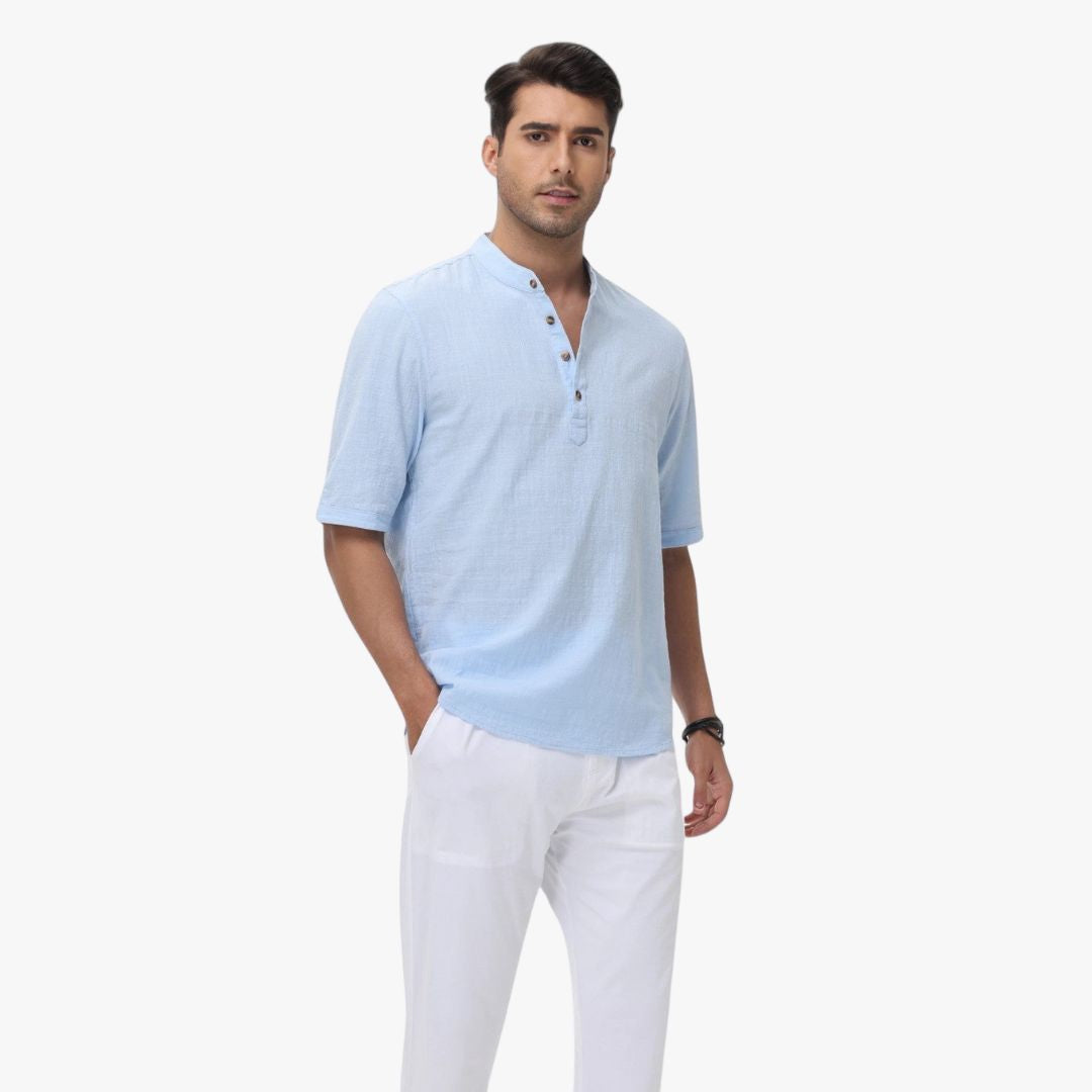 Miles & Luna | Cotton Polo Short Sleeve Henley T-Shirt - Mock Neck Old-Money Tee