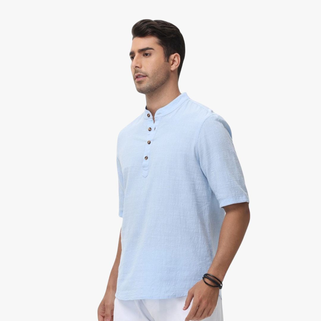 Miles & Luna | Cotton Polo Short Sleeve Henley T-Shirt - Mock Neck Old-Money Tee