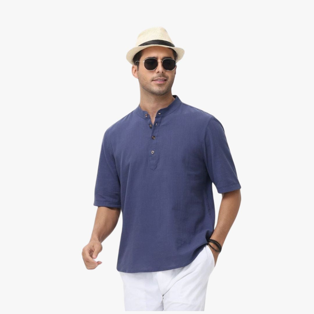 Miles & Luna | Cotton Polo Short Sleeve Henley T-Shirt - Mock Neck Old-Money Tee