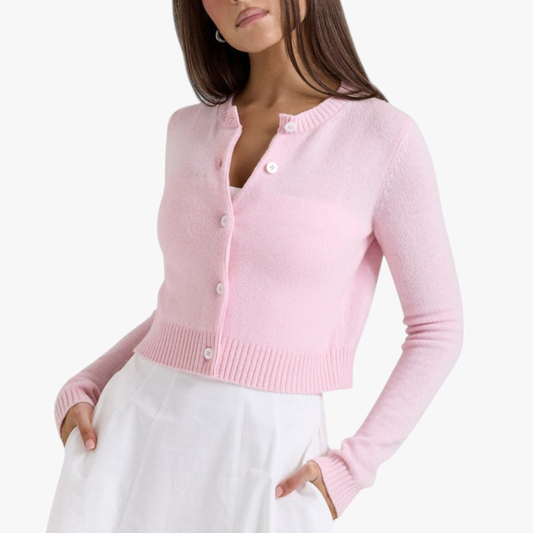 Miles & Luna Cropped Knit Cardigan Soft Knitwear Spring Style for Women