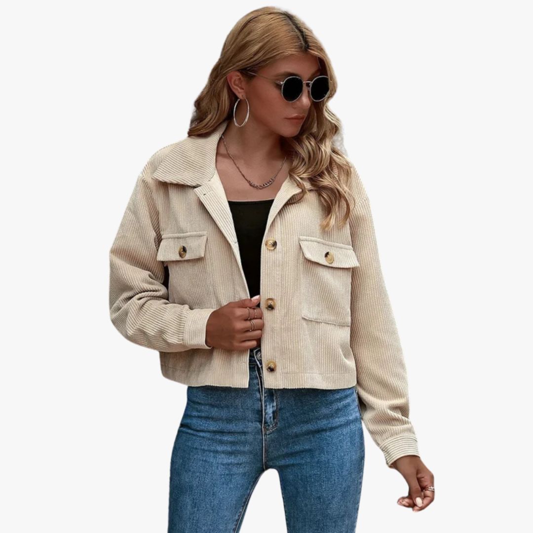 Miles & Luna Cropped Relaxed Fit Button-Up Shirt Collar Long Sleeve Jacket for Women