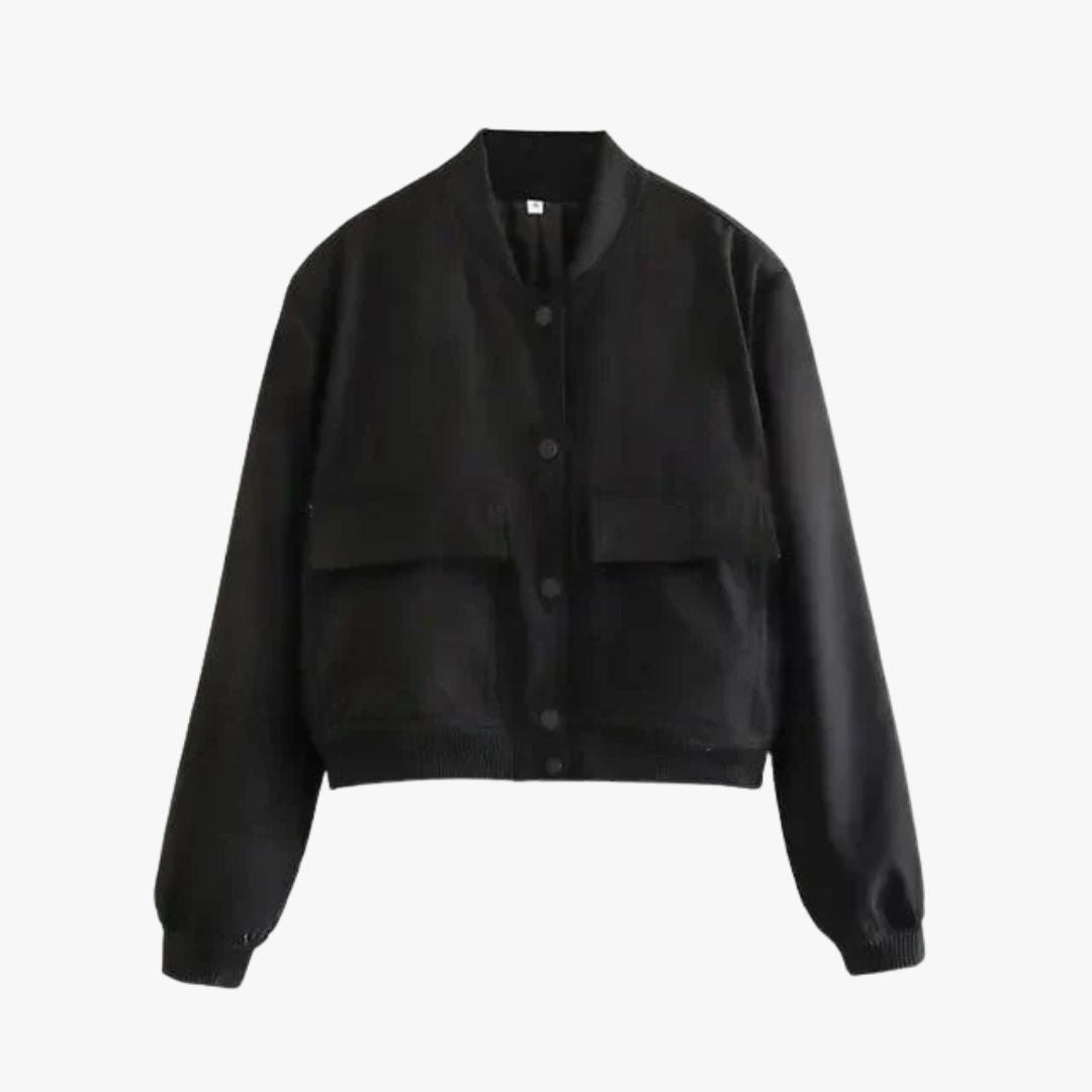 Miles & Luna Cropped Varsity Bomber Jacket Classic Button-Up Ribbed Collar & Cuffs Casual Fit for Women