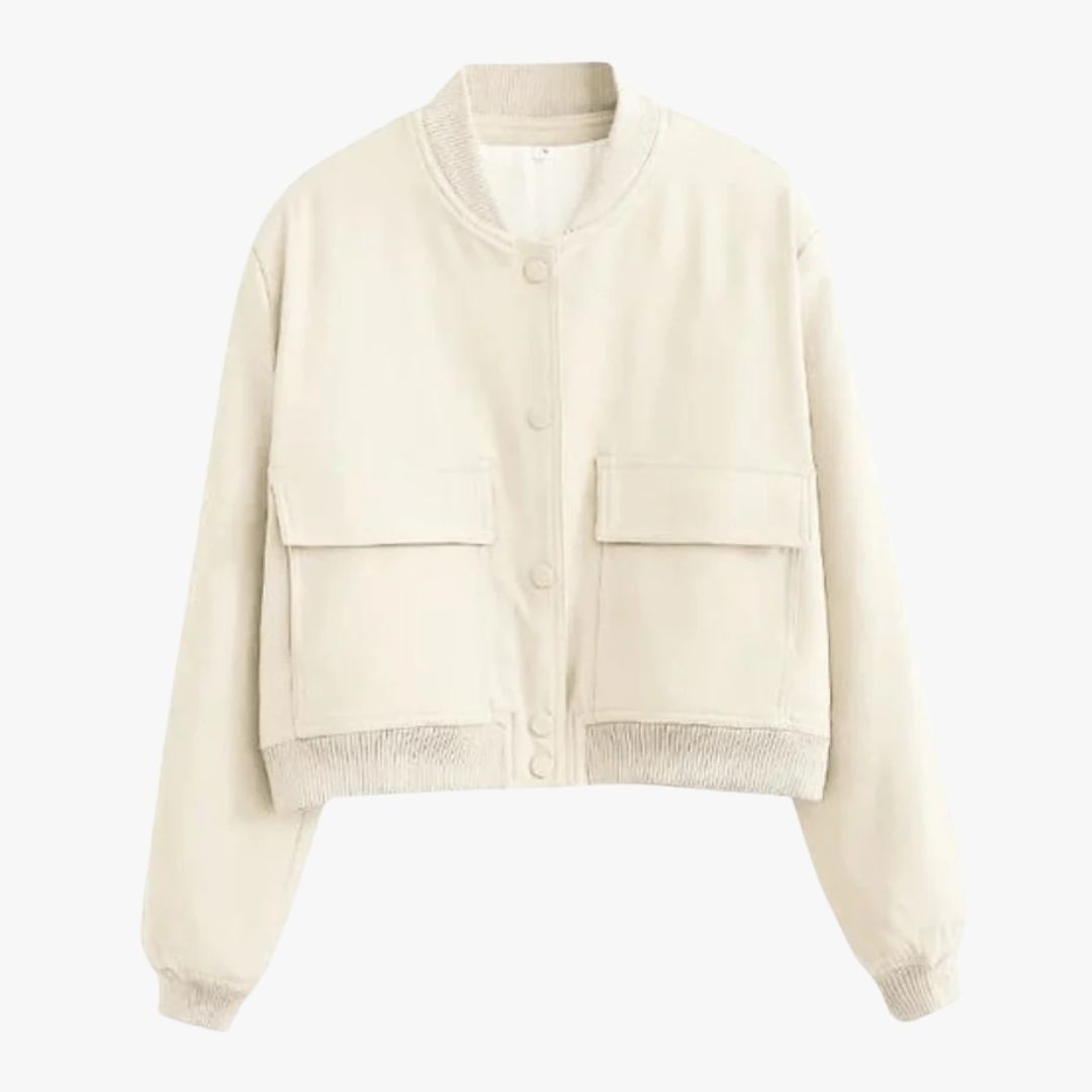 Miles & Luna Cropped Varsity Bomber Jacket Classic Button-Up Ribbed Collar & Cuffs Casual Fit for Women