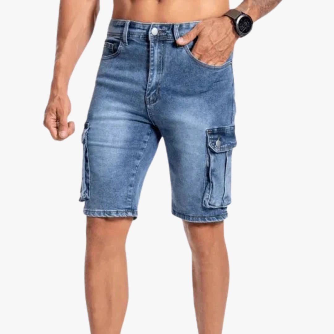 Miles & Luna Denim Cargo Shorts Durable Mid-Length Multiple Pockets Casual Fit for Men