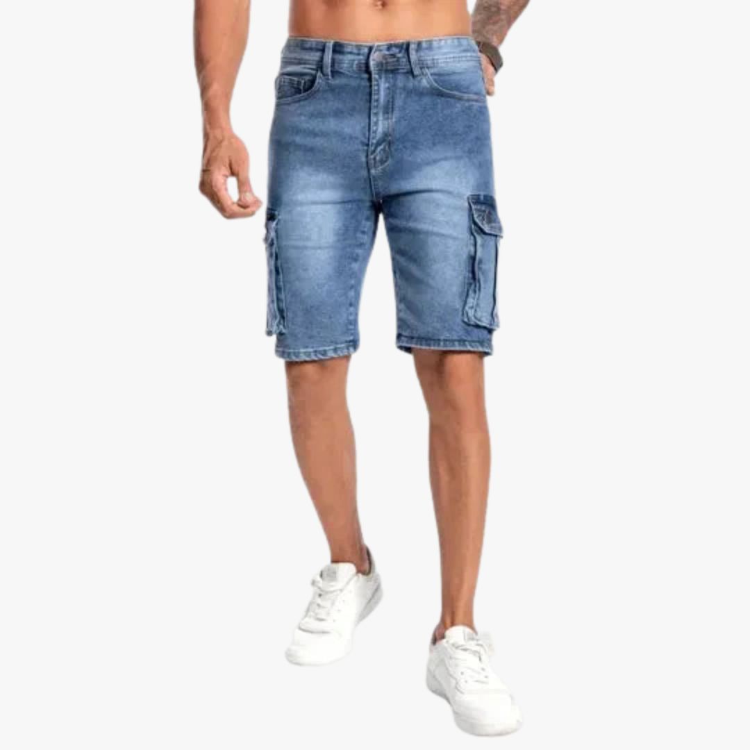 Miles & Luna Denim Cargo Shorts Durable Mid-Length Multiple Pockets Casual Fit for Men