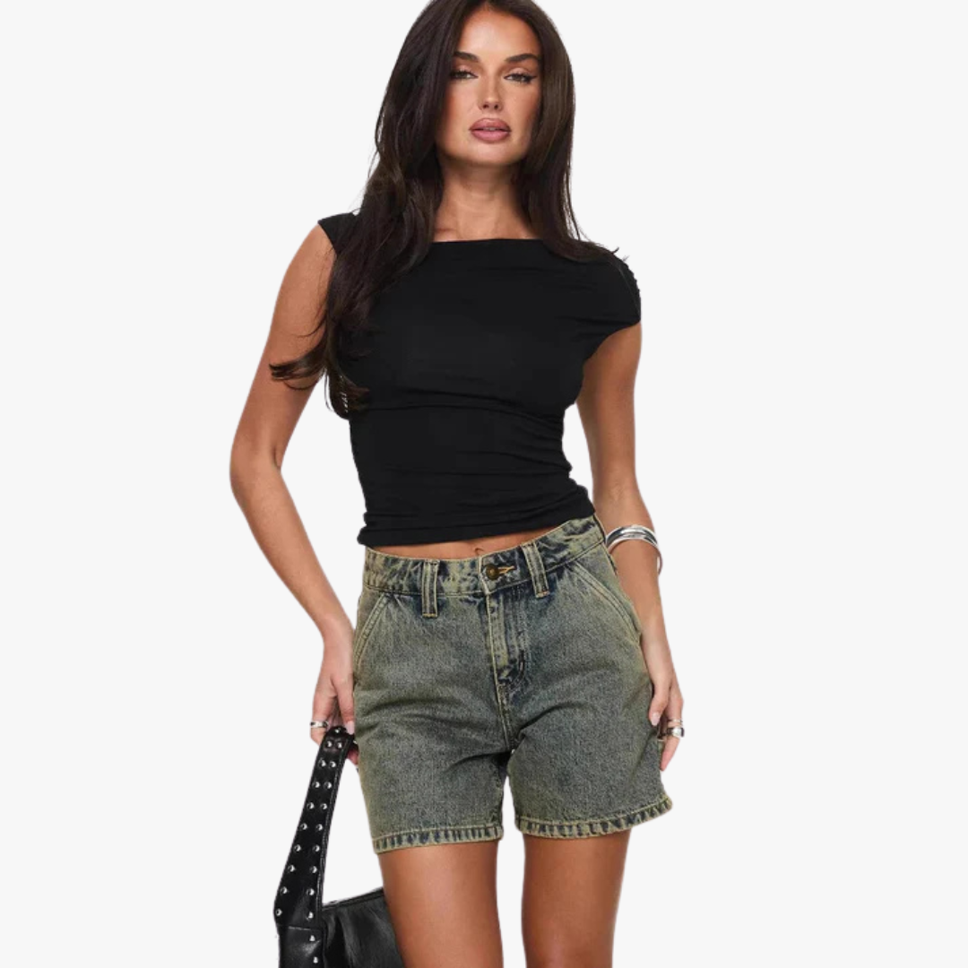 Miles & Luna Denim Shorts Mid-Rise Relaxed Fit 5-Pocket Button Fly Casual Wear for Women