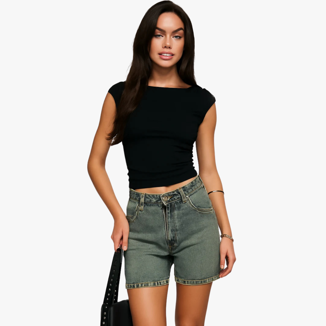 Miles & Luna Denim Shorts Mid-Rise Relaxed Fit 5-Pocket Button Fly Casual Wear for Women