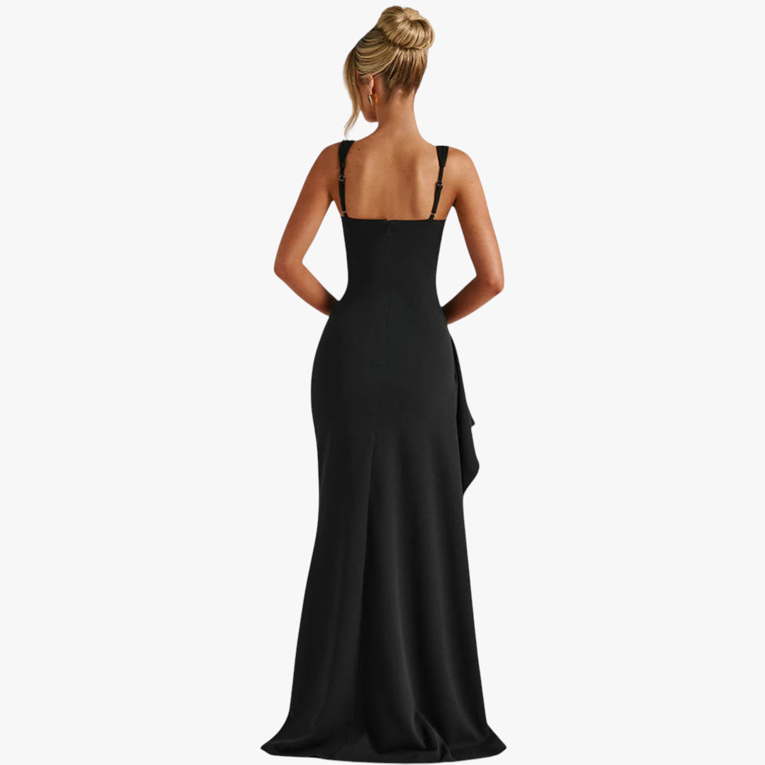 Miles & Luna Dress - Satin slit maxi dress with elegant drape for women