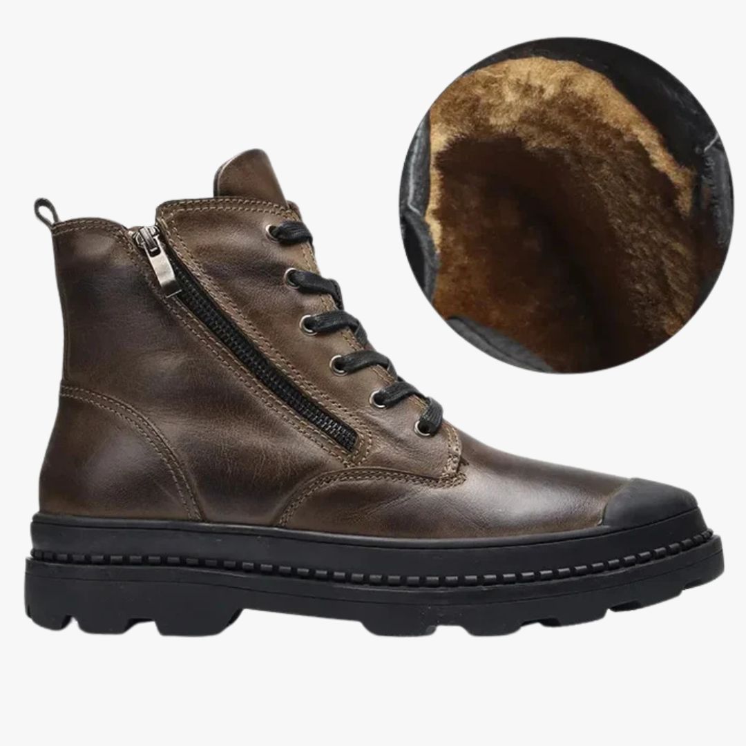 Miles & Luna Durable Fleece Leather Boots with Zipper for Men