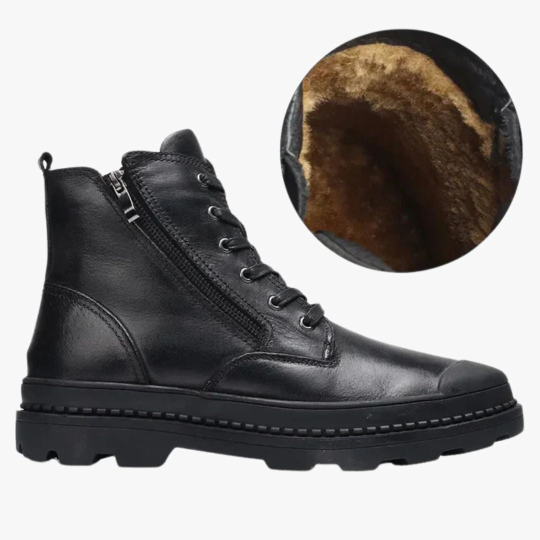 Miles & Luna Durable Fleece Leather Boots with Zipper for Men