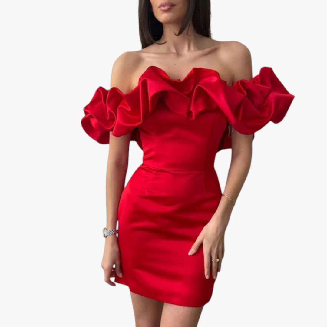 Miles & Luna Elegant Cocktail Mini Dress with Ruffle Off Shoulder for Women