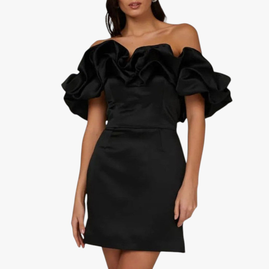 Miles & Luna Elegant Cocktail Mini Dress with Ruffle Off Shoulder for Women