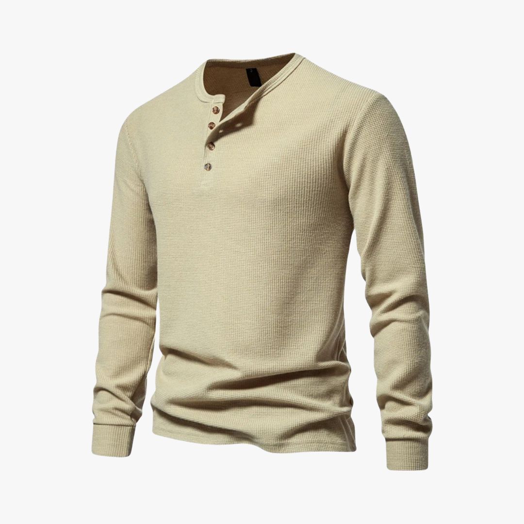 Miles & Luna | Elegant Henley Long Sleeve Light T-Shirt - Casual Cotton Shirt for Men