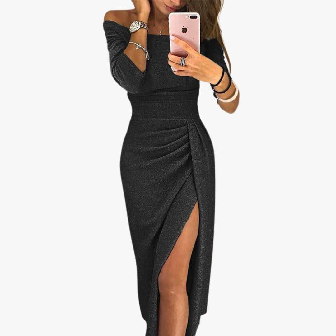 Miles & Luna Elegant Midi Dress with Glitter Details for Women