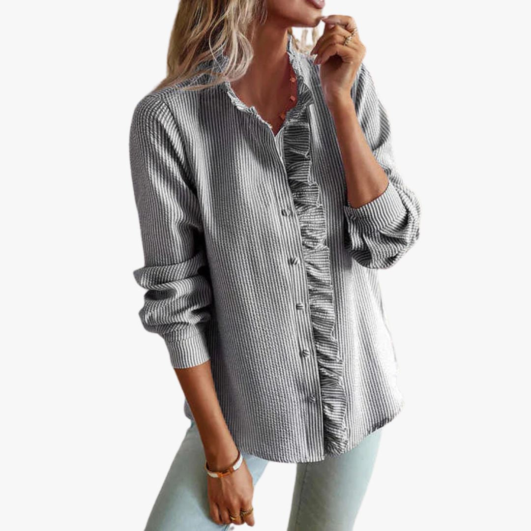 Miles & Luna Elegant Striped Blouse with Long Sleeves for Women