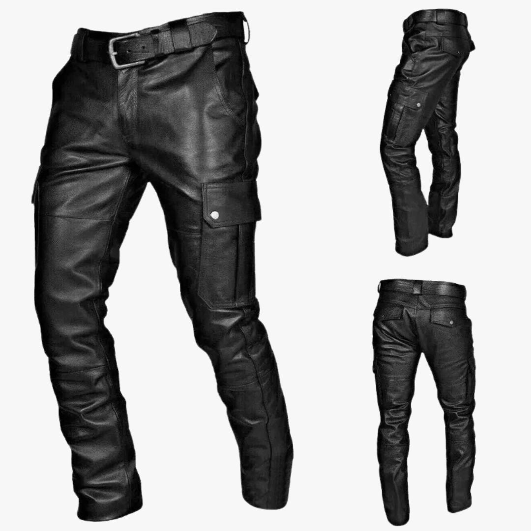 Miles & Luna Faux Leather Motorcycle Trousers with Cargo Pocket for Men