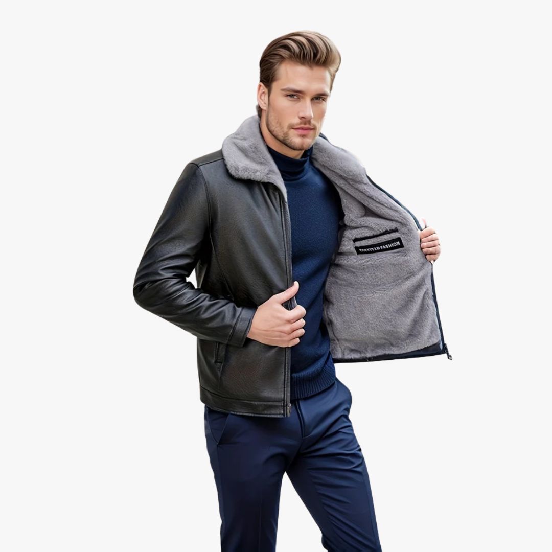 Miles & Luna Fleece Lined Leather Jacket For Men