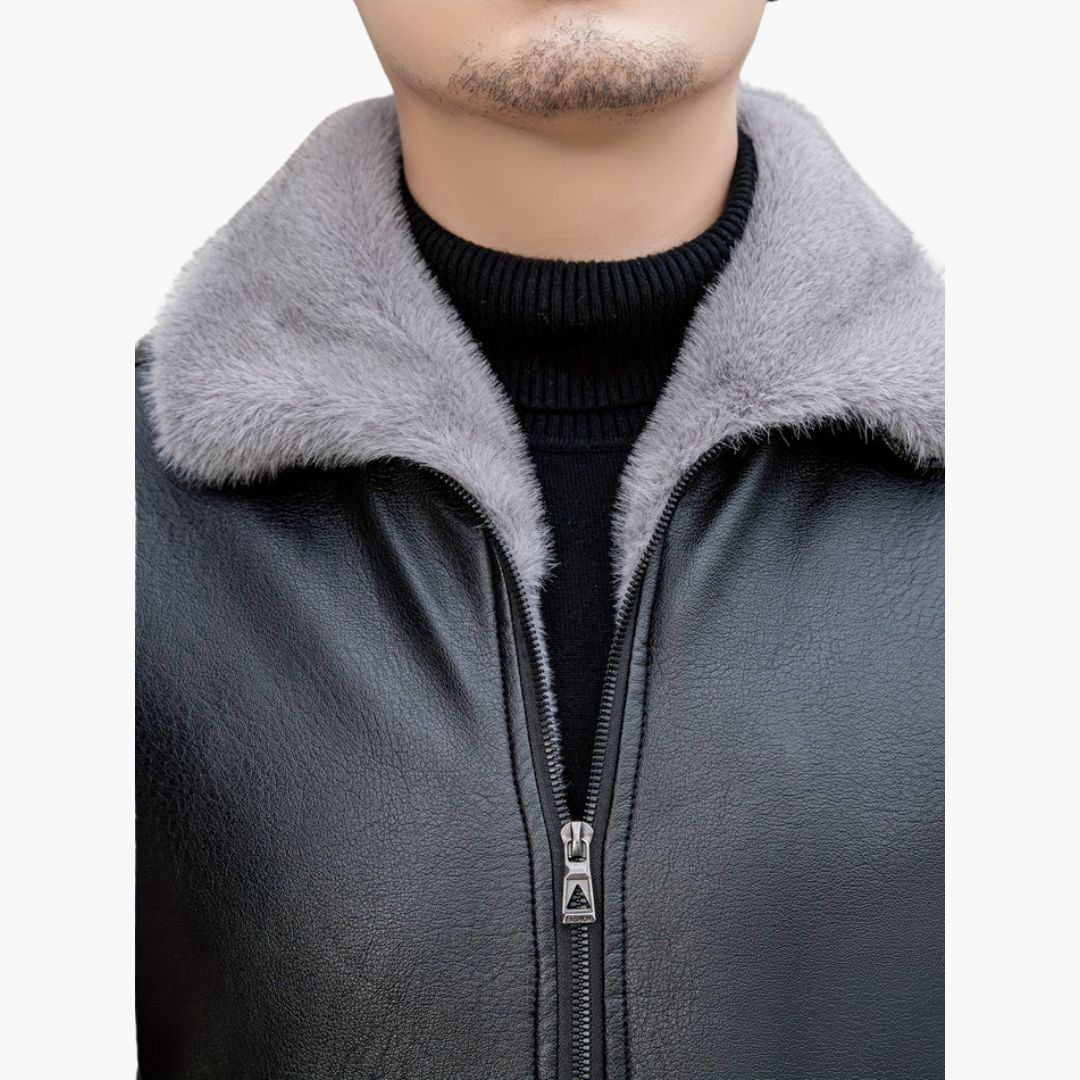 Miles & Luna Fleece Lined Leather Jacket For Men
