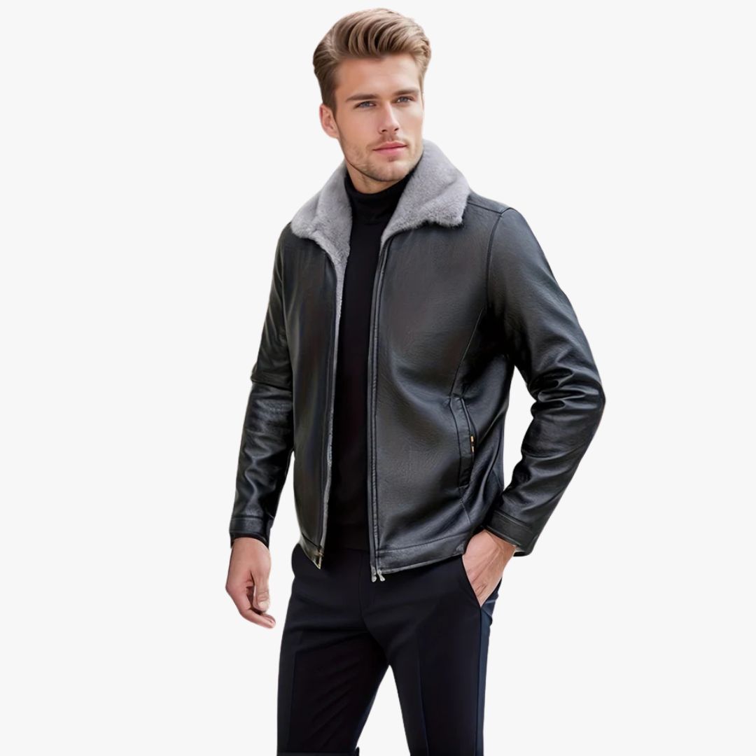 Miles & Luna Fleece Lined Leather Jacket For Men