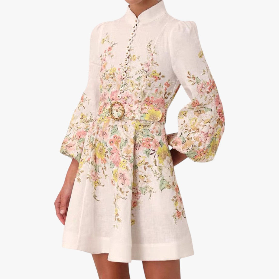 Miles & Luna Floral Linen Mini Dress Long Sleeve Summer Outfit for Women