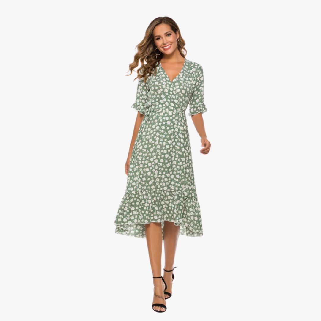 Miles & Luna Floral Print Short Sleeve Lightweight Breathable Fit Midi Dress for Women